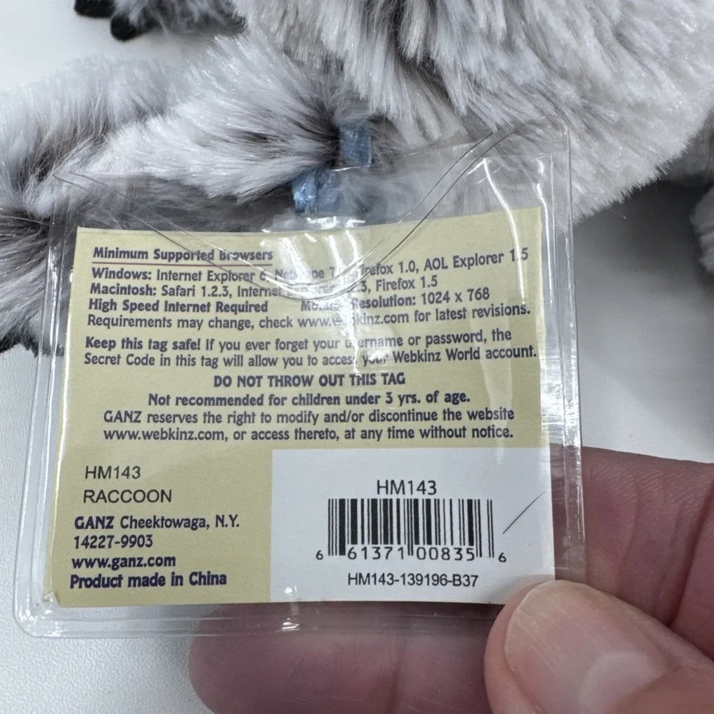 Ganz Webkinz Raccoon HM143 Plush Stuffed Animal‎ with Sealed Unused Code